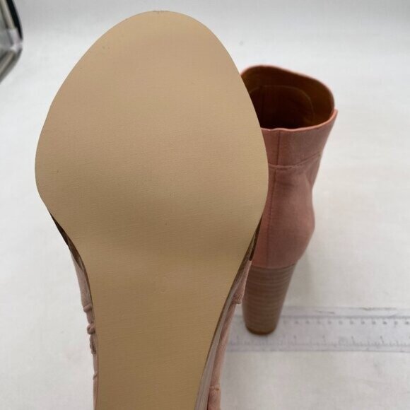 Mid Ankle Bootie w/Split Shaft and Zipper Stacked Wedge Heel Pink Shoes - Picture 5 of 7